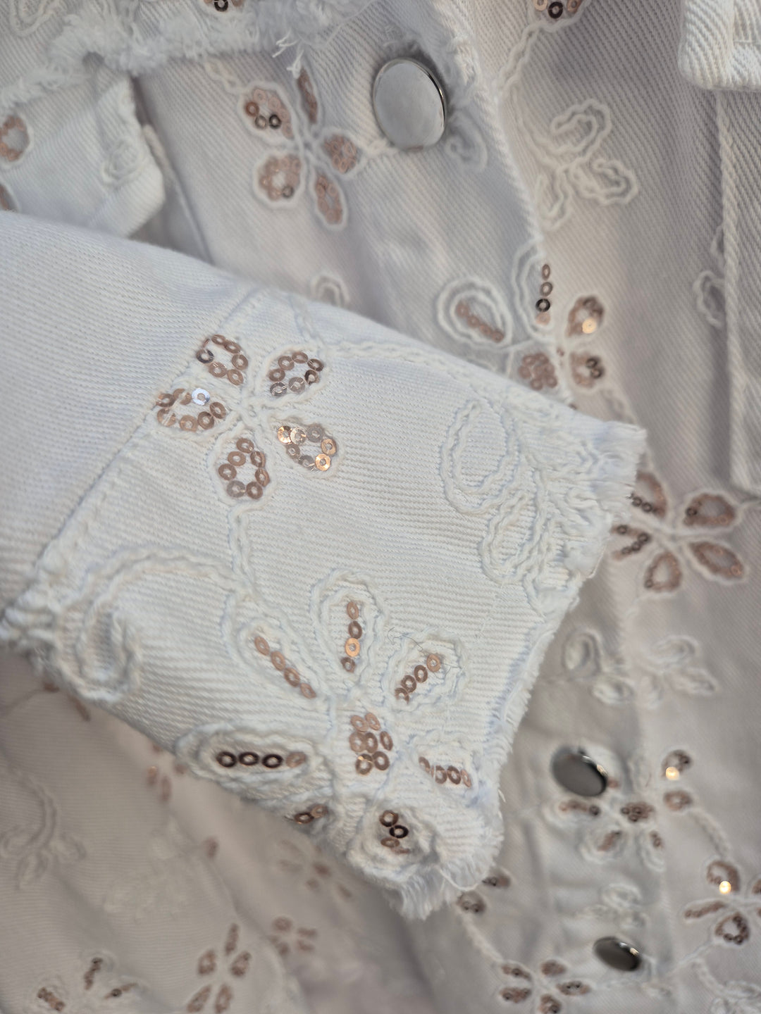 Dana Floral Sparkly Denim Shacket - Beige (One Size/Curvy, fitting from Size 10/12 up to Size 18)