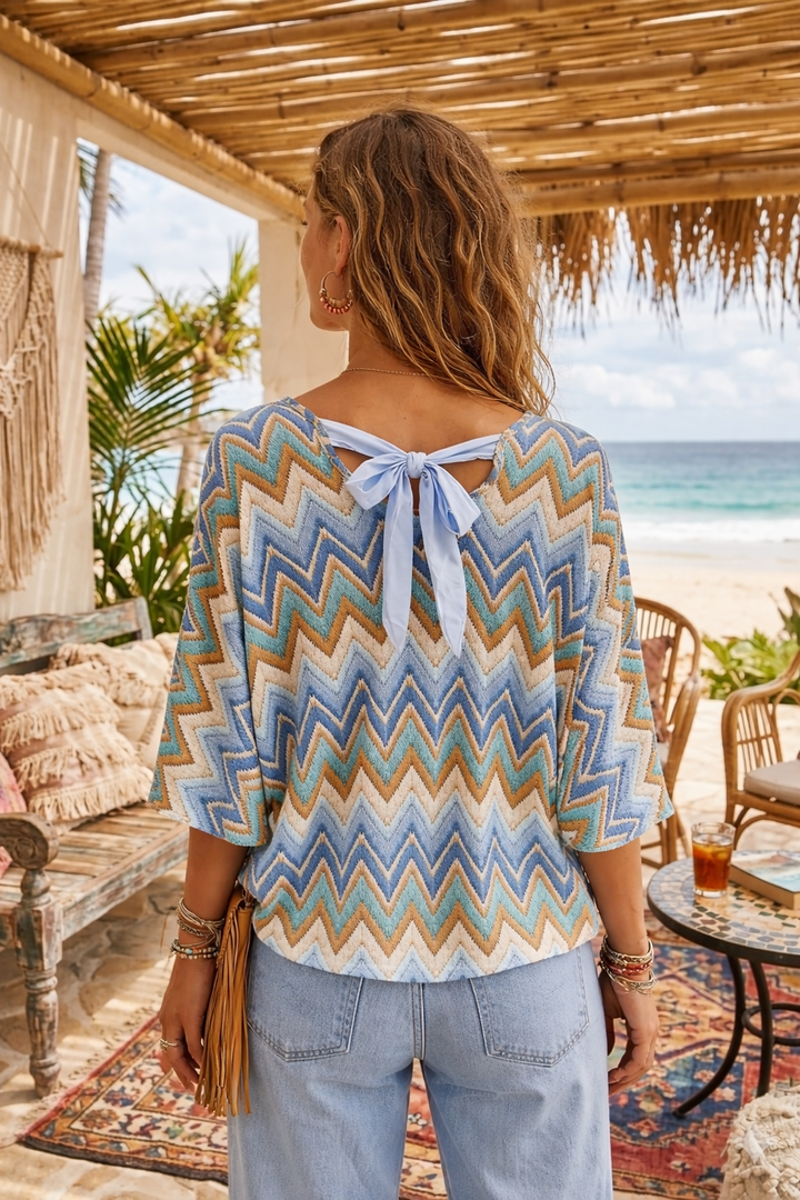 Zig Zag Shimmer Bow Tops - Blue Multi (One Size fits size 10 to Size 16/18)