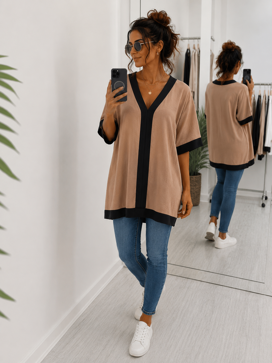 Tabitha Two Tone Short Sleeve Top - (choose your Colour) - Size 14 to 16