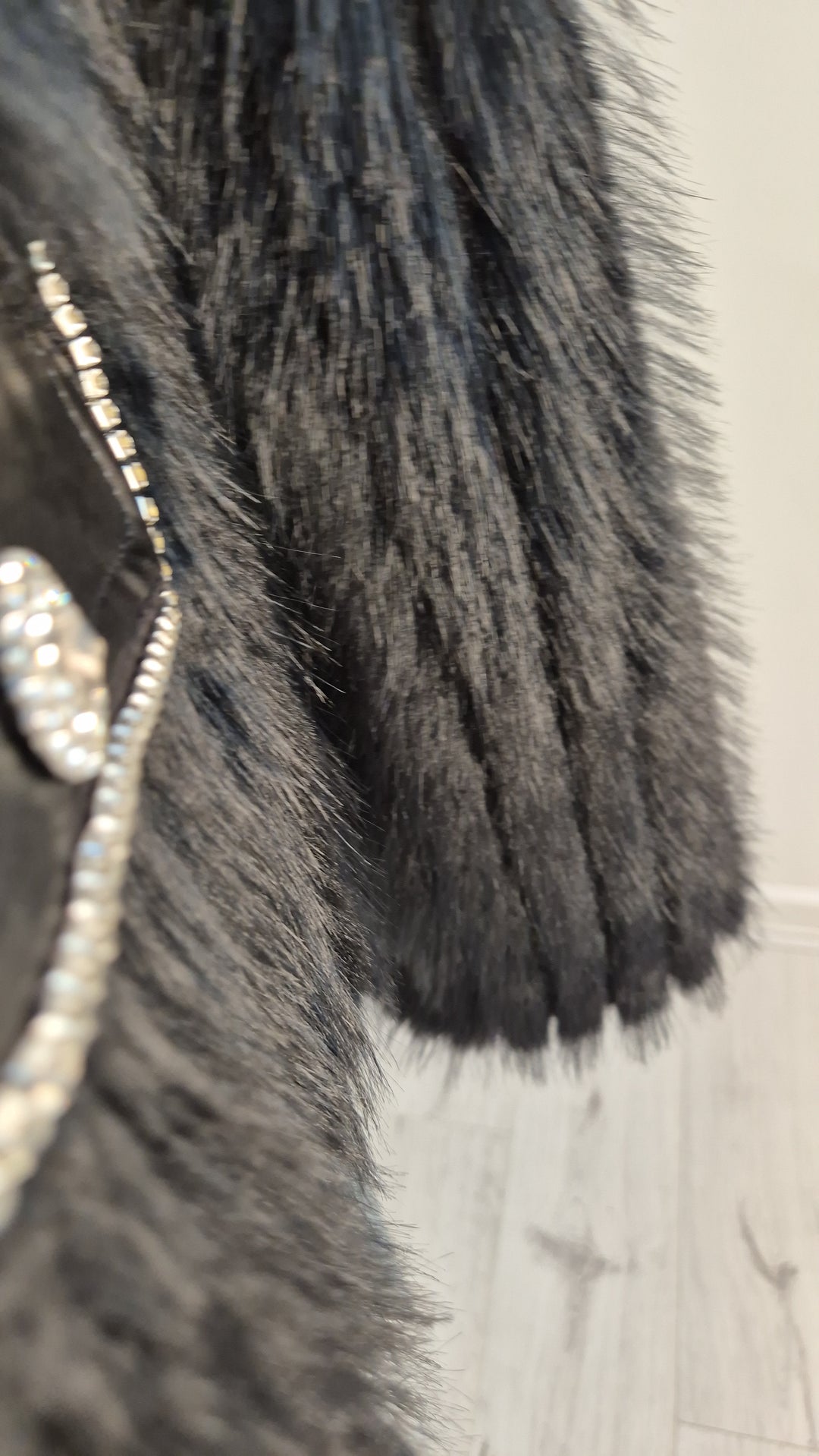 Oslo Crystal Faux Fur Jacket - Black - (One Size fits from Size 10 to Size 16)
