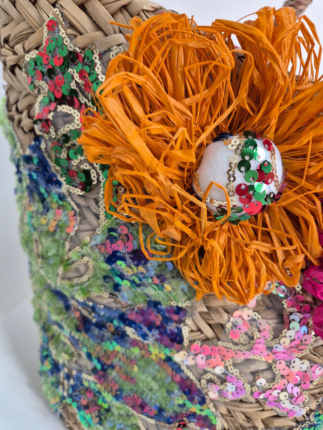 Raffia Sequin Beach Bag (Zipped)