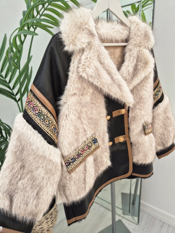Oslo Faux Fur/Faux Leather Jacket - Black - (Oversized fits Size 12/14 to Size 18/20/20)
