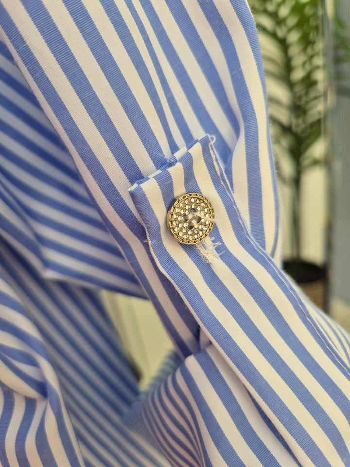 Stars Pin Stripe Oversized Shirt - (One Size/Curvy - fitting from Size 14 up to Size 20) Blue