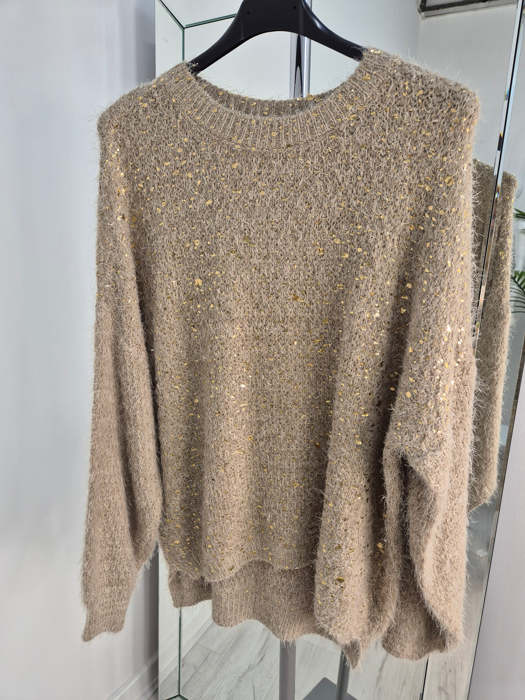 Gold Foil Sparkle Jumper - Biscuit (One Size, fits Size 10 up to Size 16)