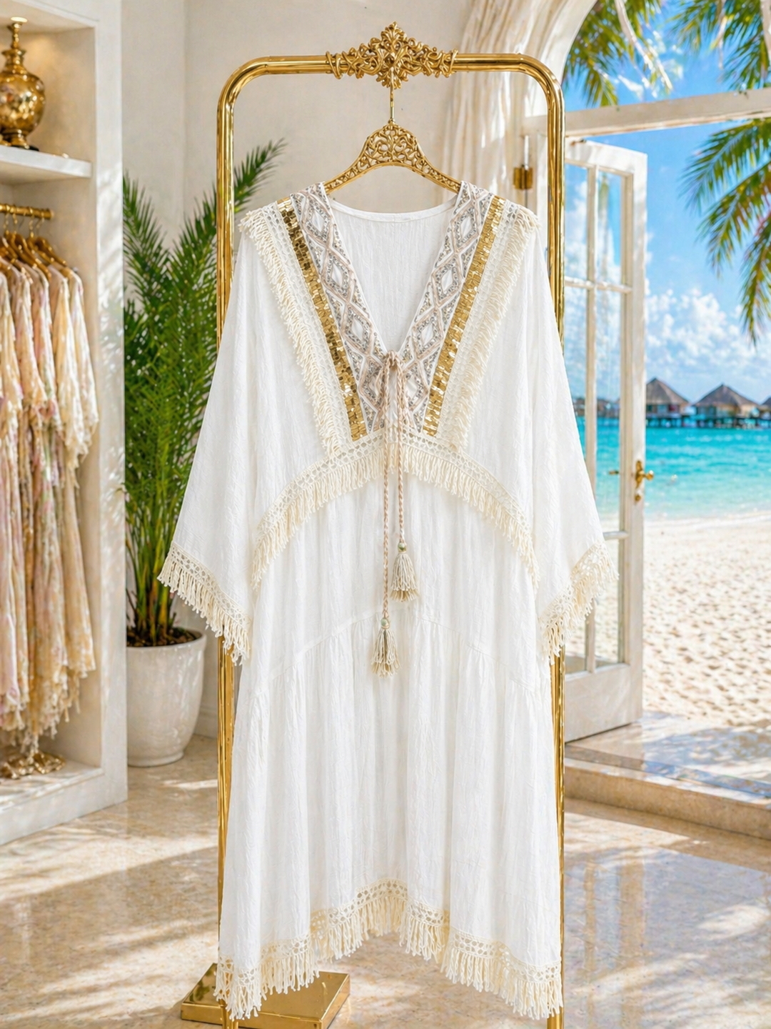 Marbella Beach Dress - One Size/Curvy - fits 14 up to Size 20) - White Queen Of Fashion Marbella Beach Dress - One Size/Curvy - fits 14 up to Size 20) - White Queen Of Fashion