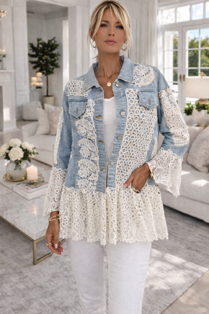 Lana Lacy Denim Jacket - Light Stonewashed (One Size, fitting from Size 10 up to 14)