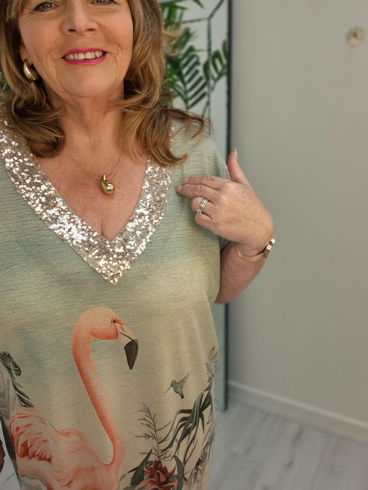 Carla Shimmer Dress - Flamingo