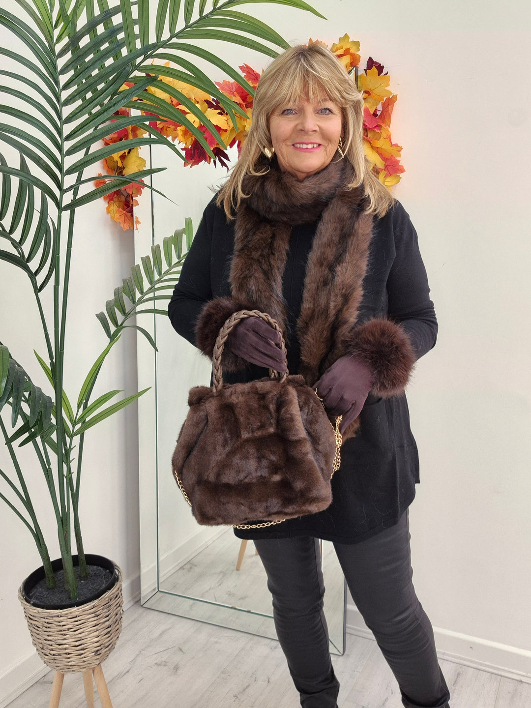 Oslo Faux Fur Long Scarf - Chocolate