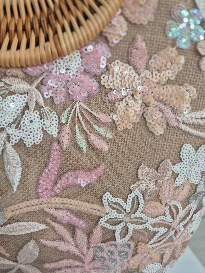 Floral Sequins Bamboo Bag - Pink