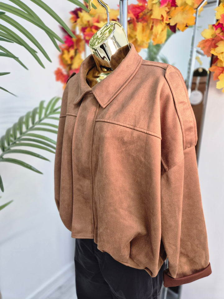 Sam Suedette Biker Jacket (Loose Fit, fits from Size 10/12 up to Size 16) - Tan