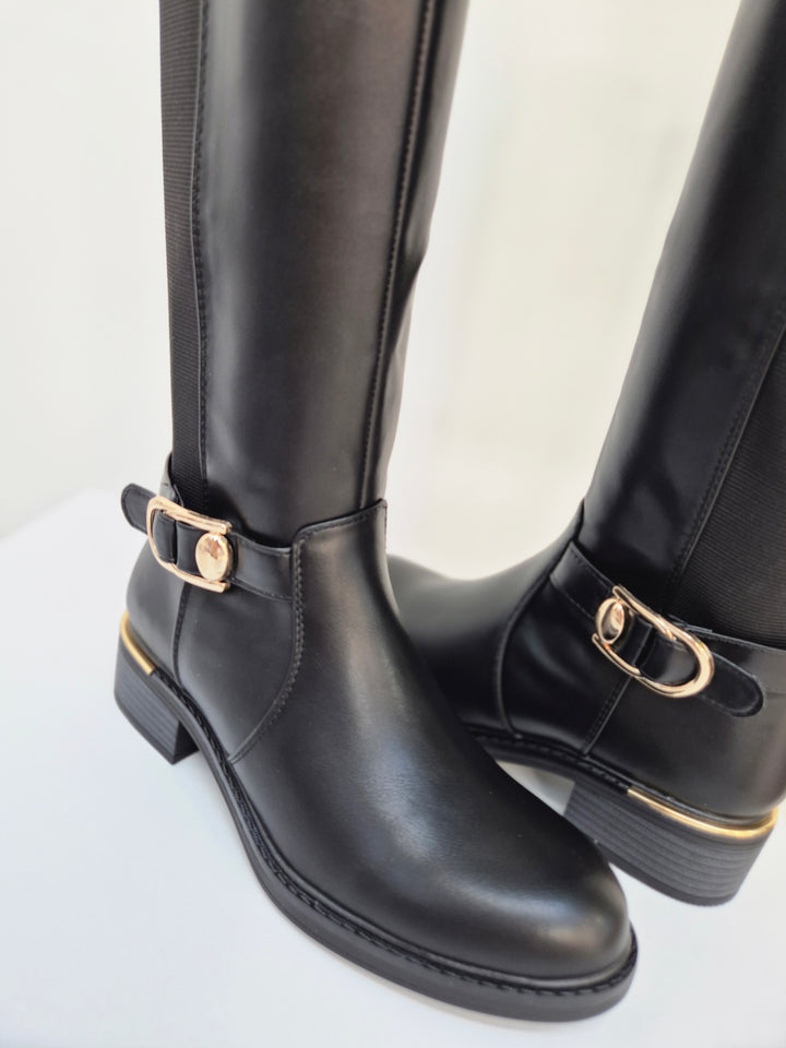 Boston Riding Boots with Elasticated Stretchy Back - Black
