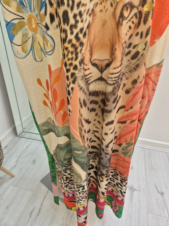Carla Shimmer Maxi Length Dress - Leopard/Positive Vibes (Loose Fit)