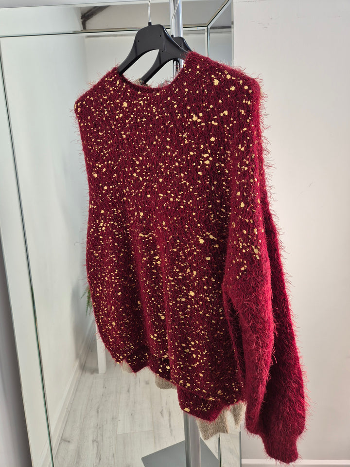 Gold Foil Sparkle Jumper - Red (One Size, fits Size 10 up to Size 16)