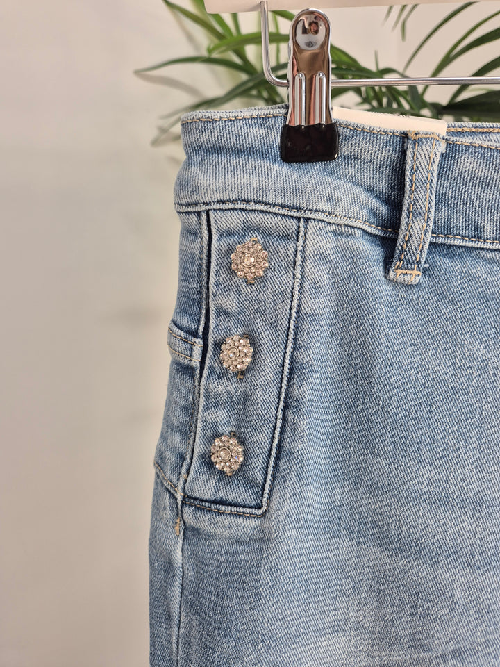 Fleur Crystal Wide Leg Jeans - Stonewashed (choose your Size)