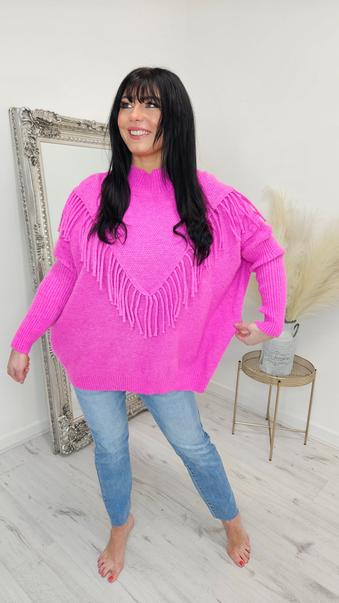Tara Tassel Fine Knit Jumper - Hot Pink