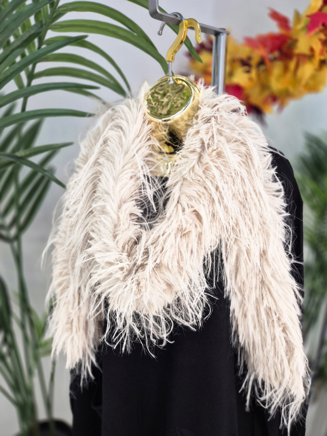 Oslo Faux Fur Shaggy Long Scarf - Cream