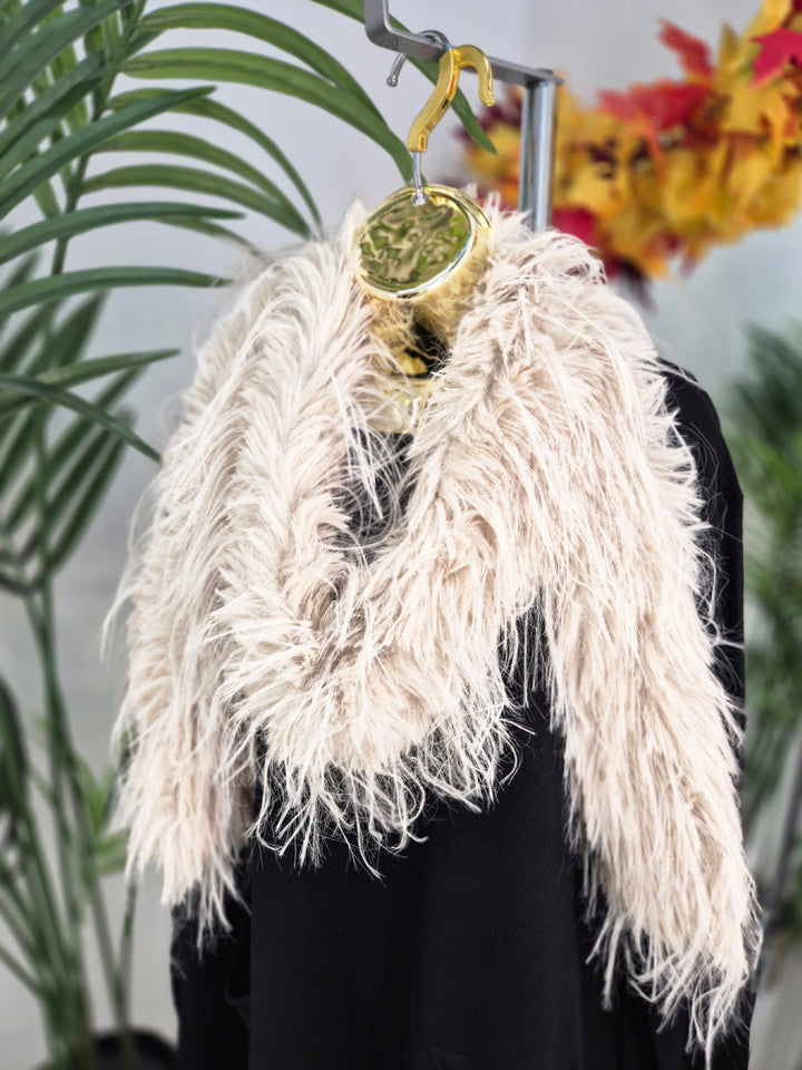 Oslo Faux Fur Shaggy Long Scarf - Cream