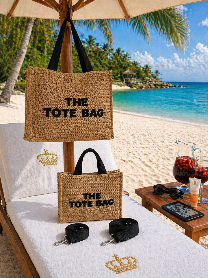The Tote Bag Raffia Beach Bags (choose from Large or Small) - with detachable Canvas Strap