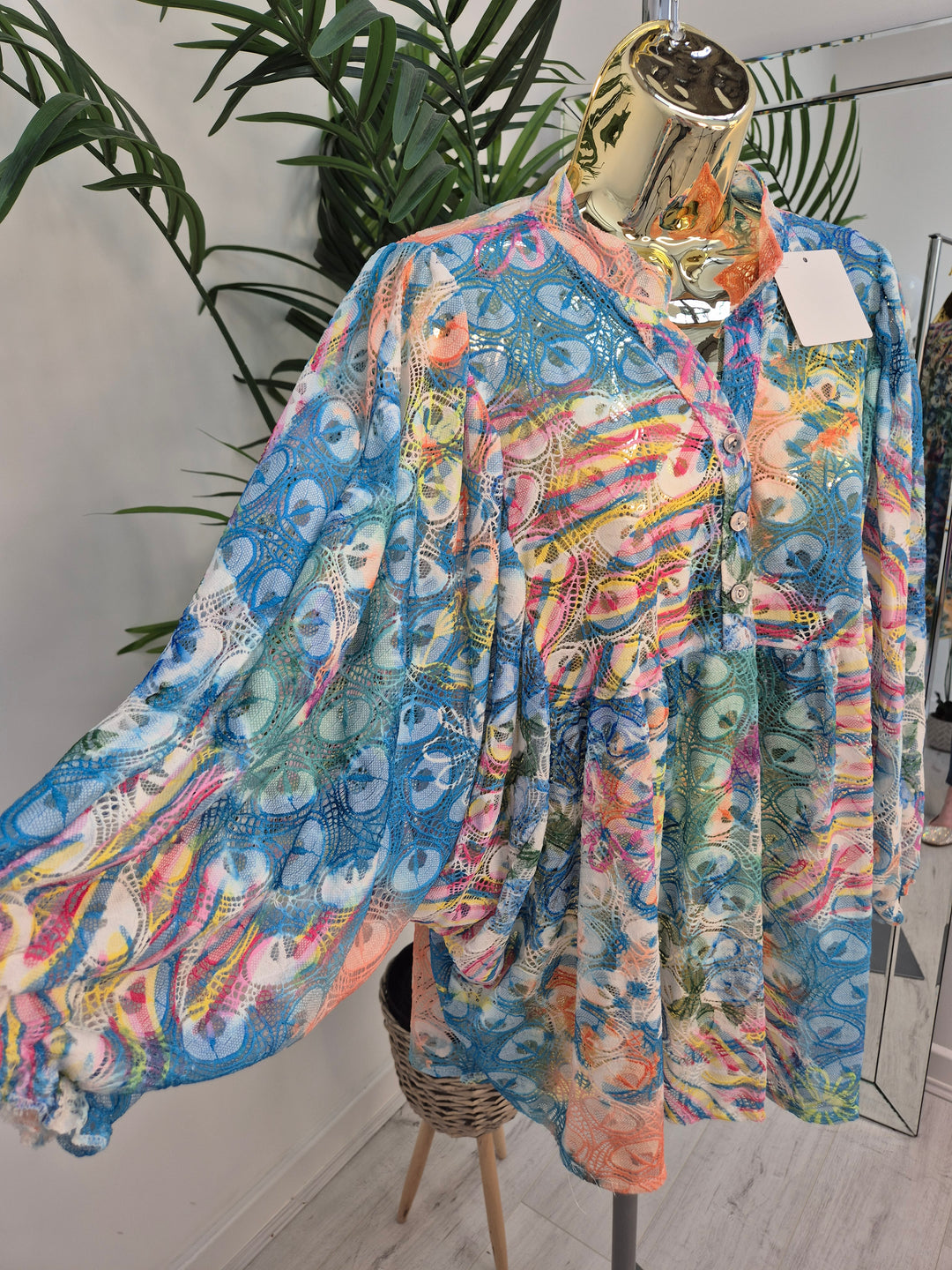 Gardenia Floral Lace Top - Blue (Oversized, fitting from Size 14 up to Size 20)