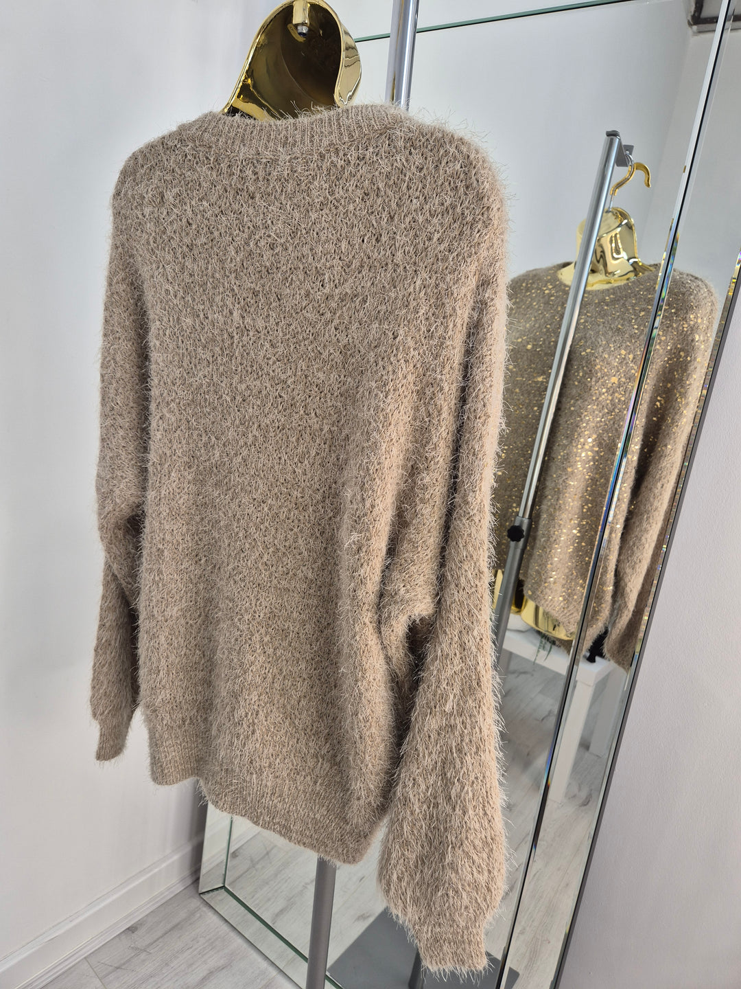 Gold Foil Sparkle Jumper - Biscuit (One Size, fits Size 10 up to Size 16)