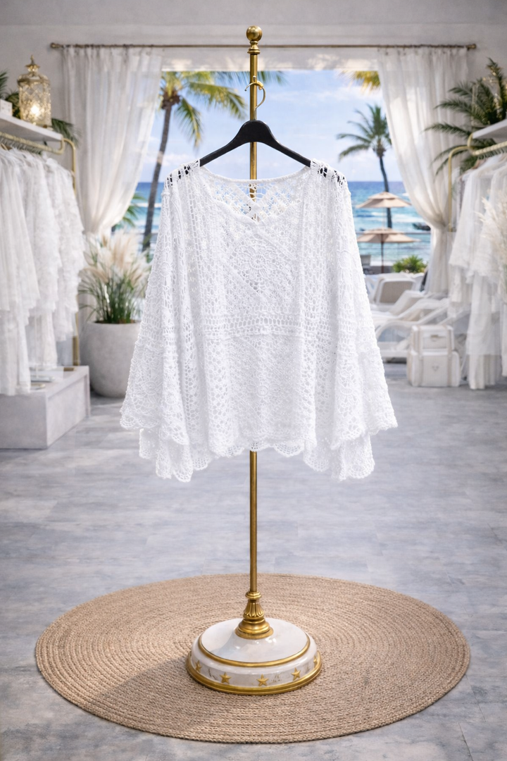 Ibiza Scalloped Crochet Top - White (One Size, fits up to Size 16)