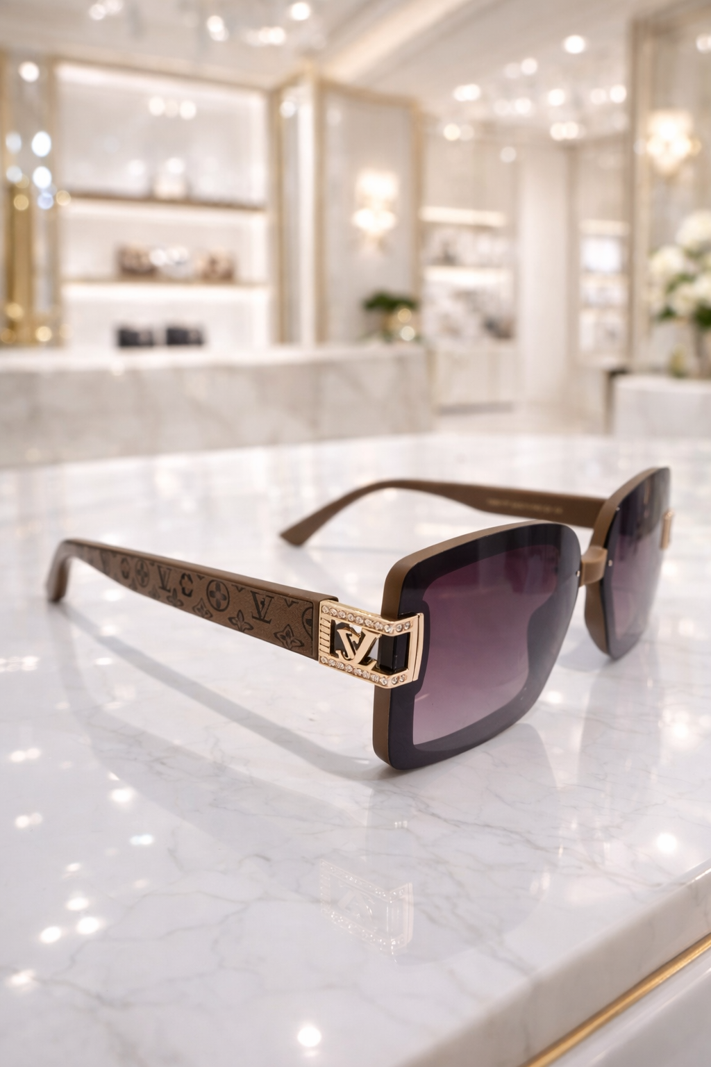 Crystal Oversized Sunglasses - Gold Tone