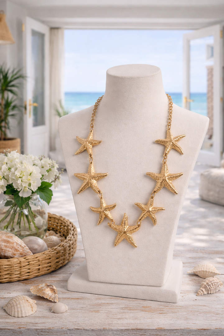 Starfish Necklace Graduating in Size - Gold Tone