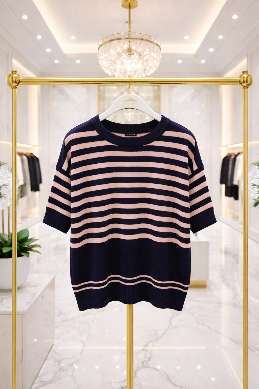Riviera Striped Super Soft Jumper - Navy/Pink (One Size - up to Size 16)
