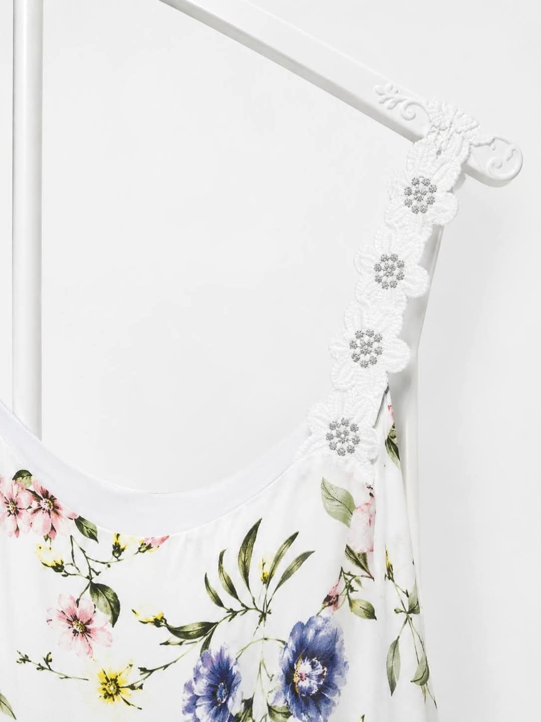 Portofino Silk Floral Strappy Top  - White (One Size, fits from Size 10 up to Size 16)