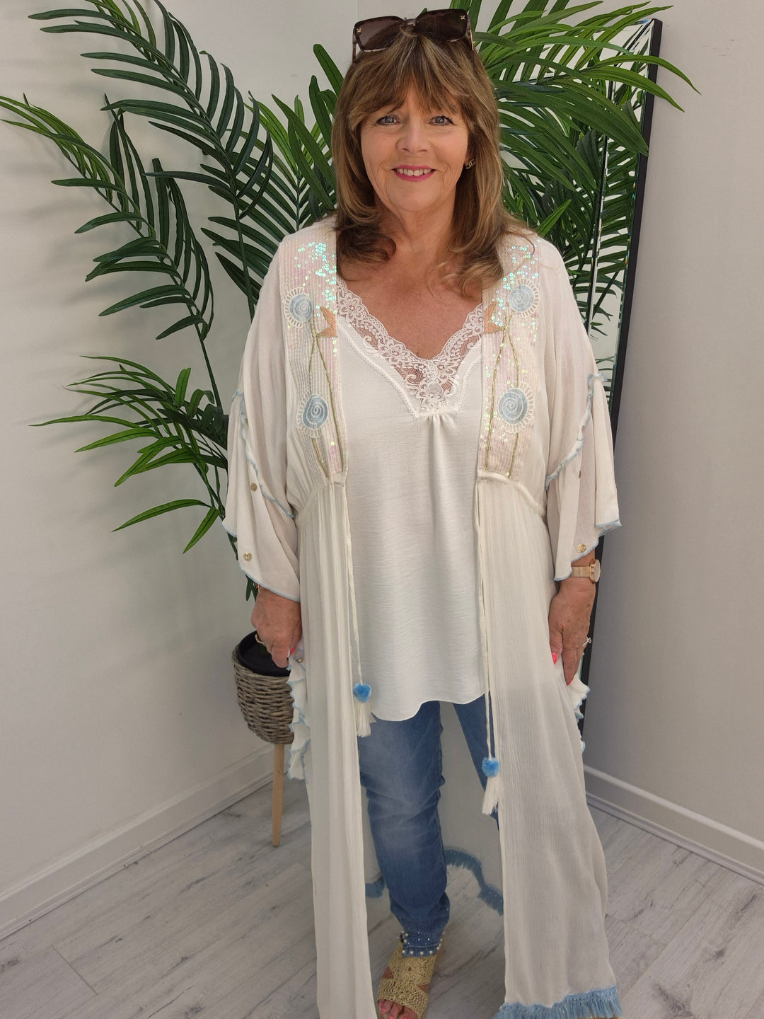 Sunshine Kimono - White/Blue/Gold