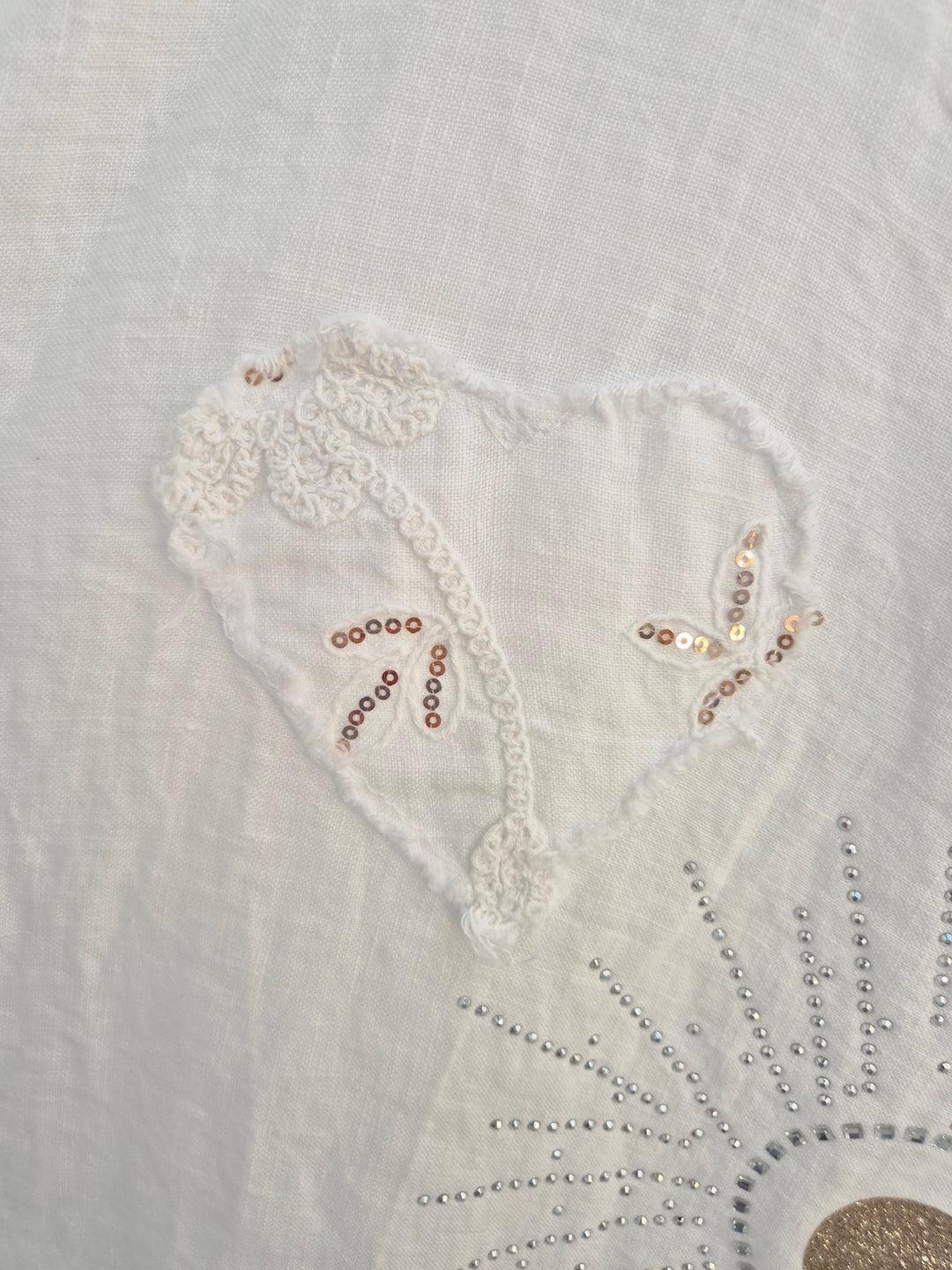 Amalfi Linen Hearts & Sequins Top - White (Oversized, fits from Size 14 to Size 18)