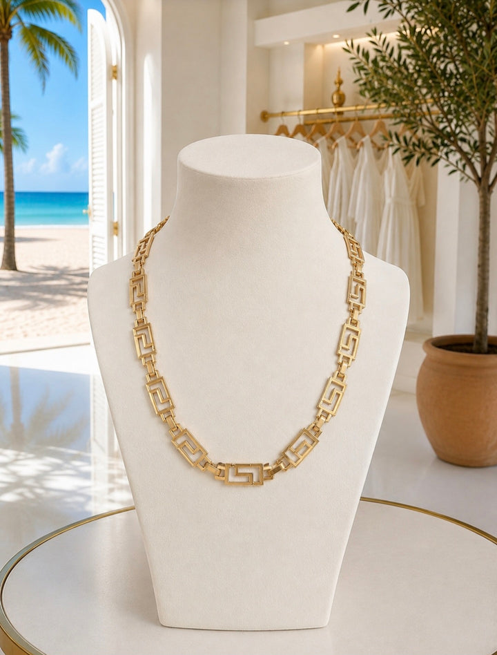 Greek Key of Life Necklace - Gold Tone (with extender chain)