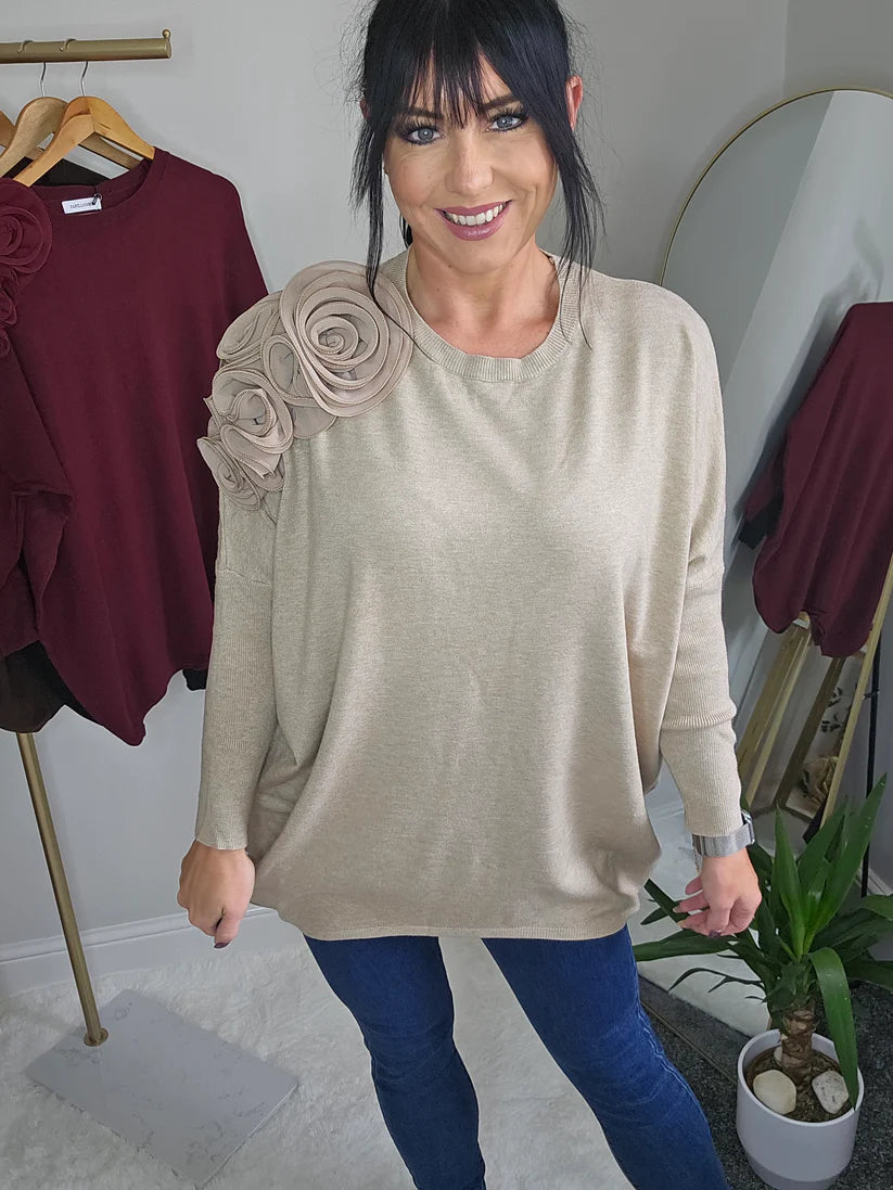 Corsage Oversized Jumper - Latte (fitting from Size 14 up to Size 20)