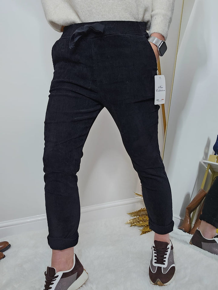 Magic Superfine Cord Pants - Black (One Size, fits from Size 10/12 to Size 16)