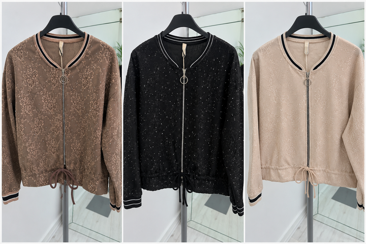 Amelia Lace Sparkle Bomber Jacket (CHOOSE YOUR SIZE) - Mocha