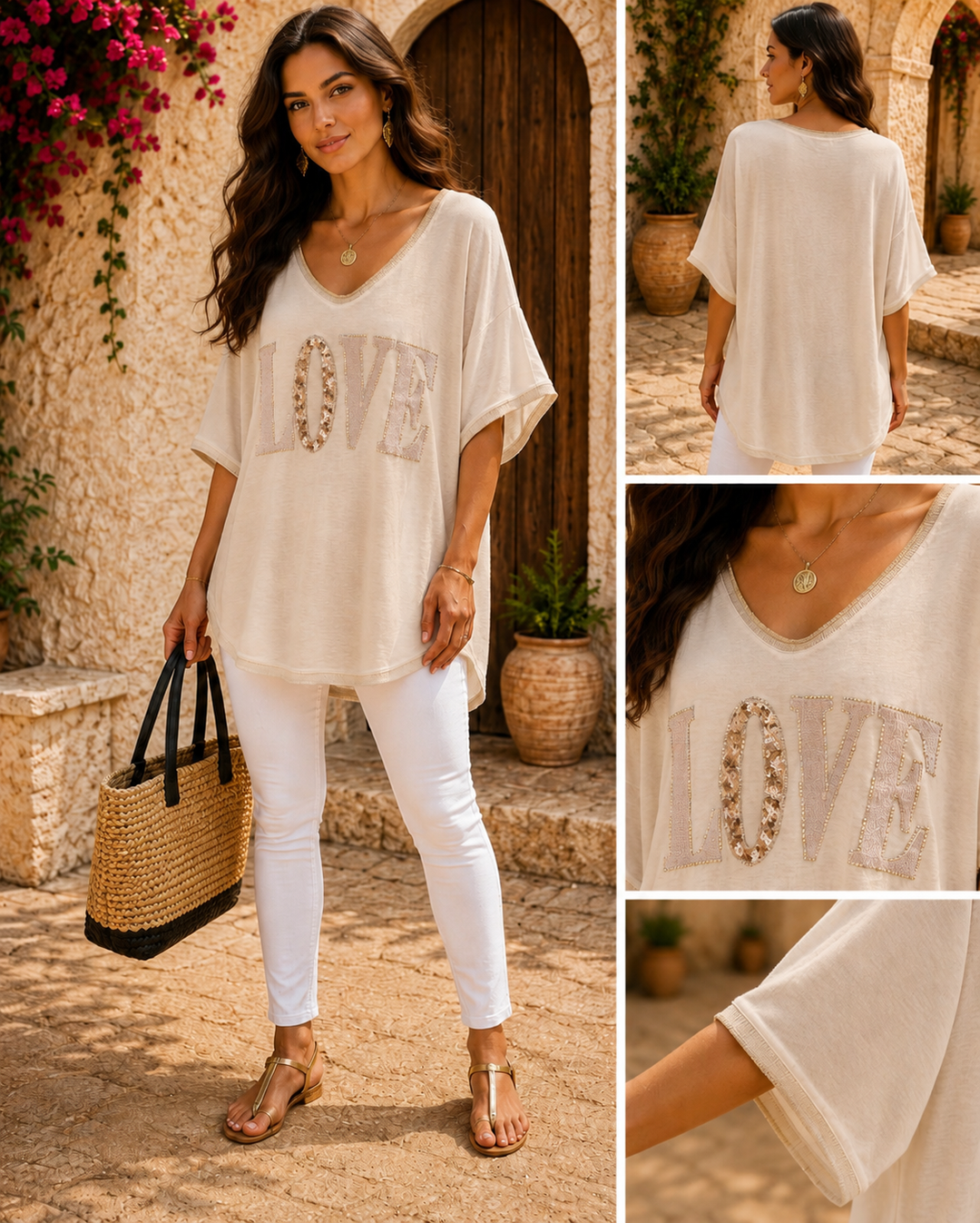 Love Oversized Top - (One Size, Size 12 up to Size 16) - Natural