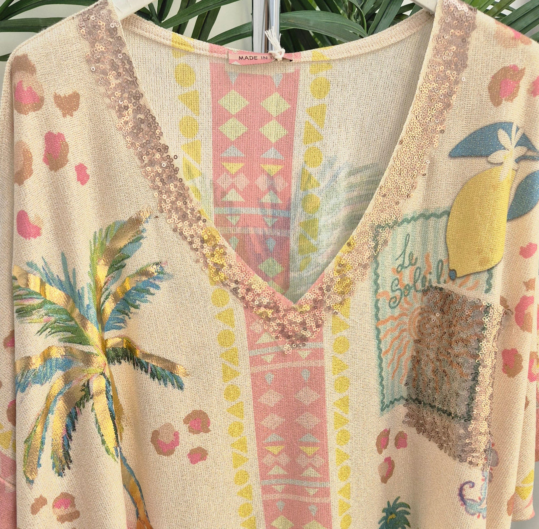 Carla Shimmer Oversized Top - THE FUTURE IS YOURS with Gold Foil & Sequins (One Size/Curvy fitting from Size 14/16 up to Size 20/22)