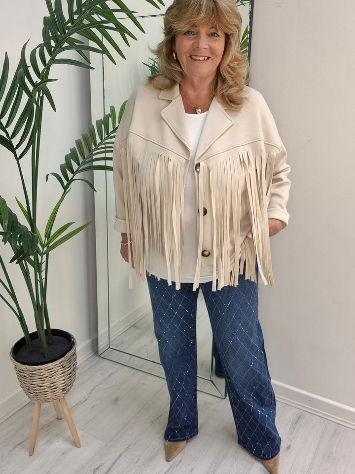 Texas Fringed Jacket  - (One Size fits from Size 12/14 to Size 18) - Beige