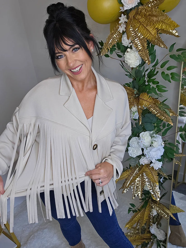 Texas Fringed Jacket  - (One Size fits from Size 12/14 to Size 18) - Beige