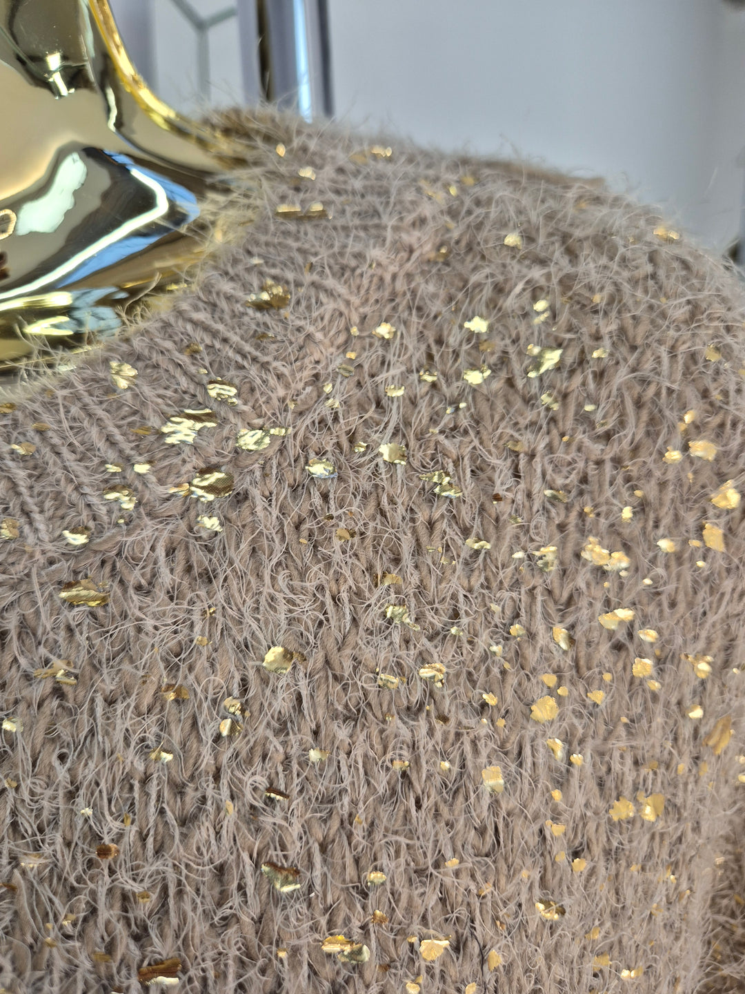 Gold Foil Sparkle Jumper - Biscuit (One Size, fits Size 10 up to Size 16)