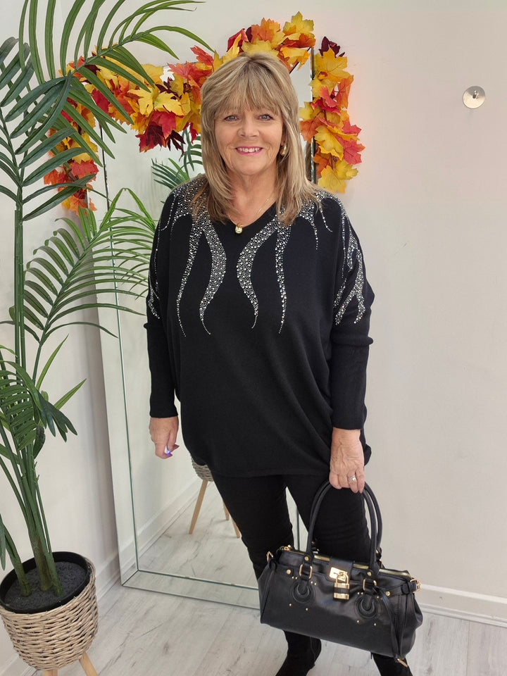 Sasha Sparkle Oversized Jumper - Black (fitting from Size 14 up to Size 20)