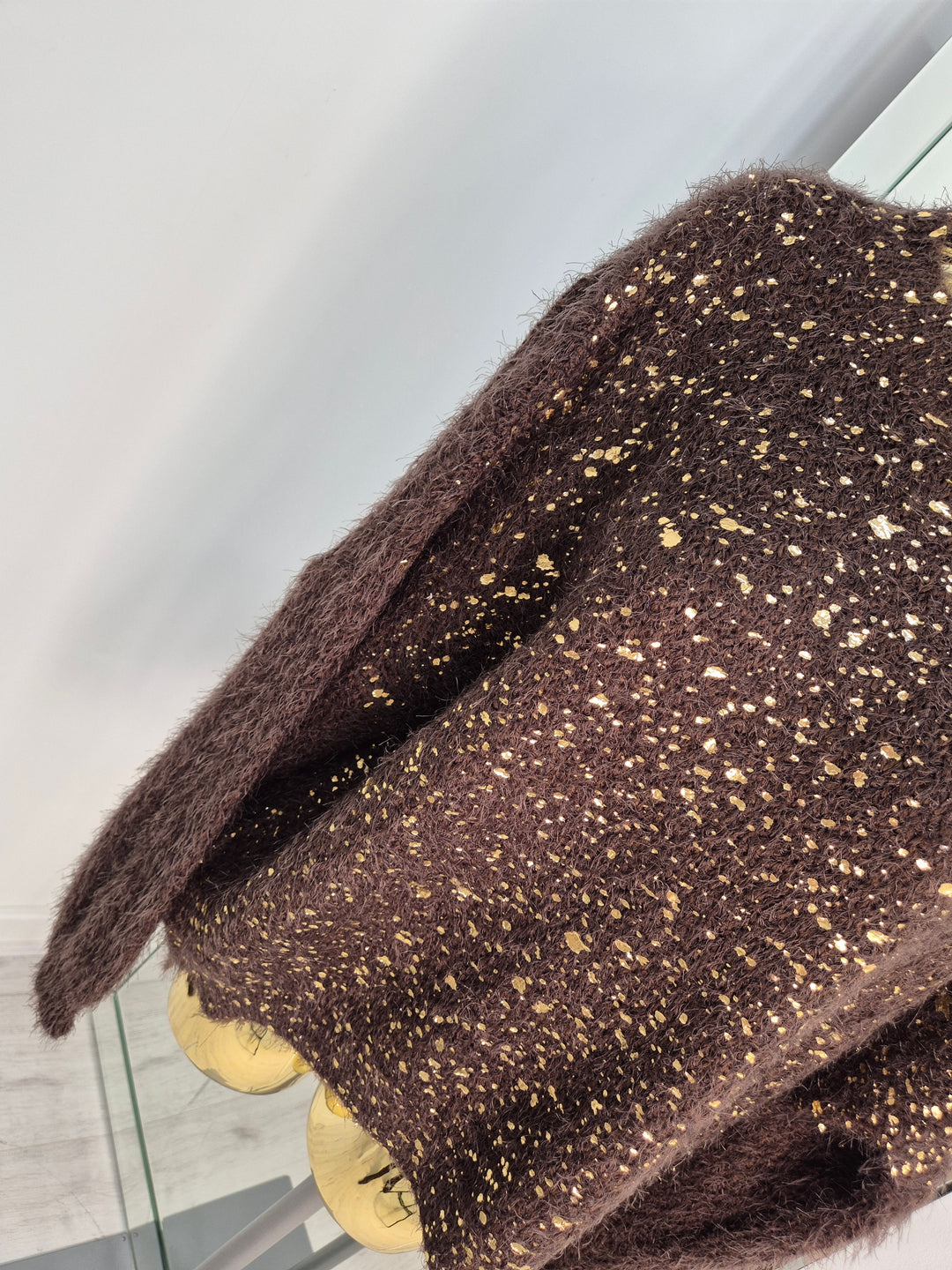 Gold Foil Sparkle Jumper - Chocolate (One Size, fits Size 10 up to Size 16)