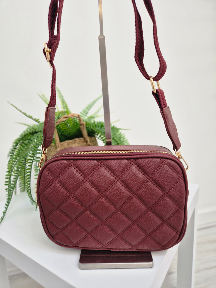 Diamond Quilted Bag - Wine (Gold Tone)