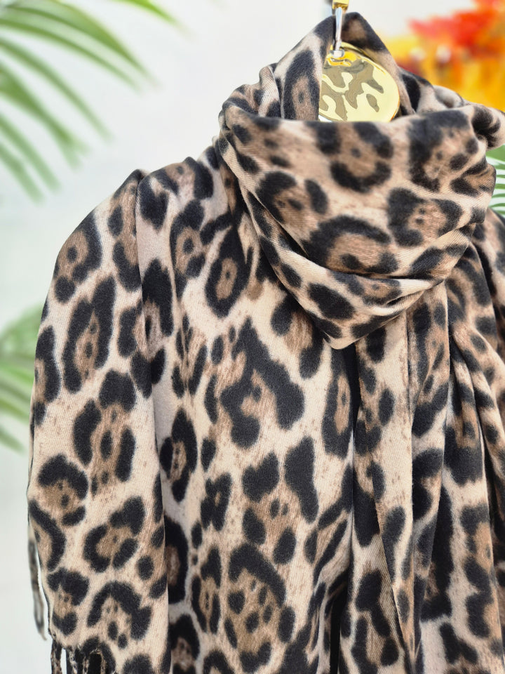 Chocolate Leopard Soft Touch Oversized Fringed Scarf