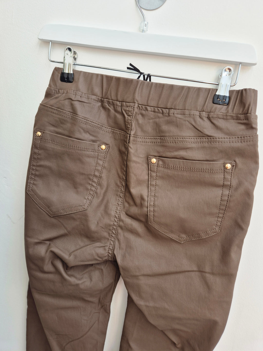 Emma Pull On PU Coated Jeans - Chocolate (choose your Size)