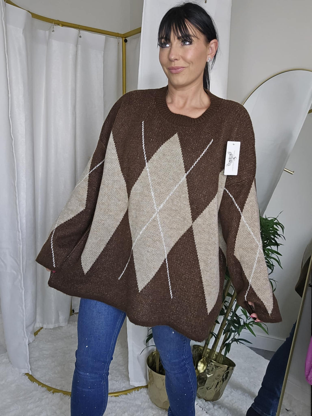 Argyll Oversized Jumper - Chocolate - (One Size/Curvy, fits from Size 14 up to Size 18/20)