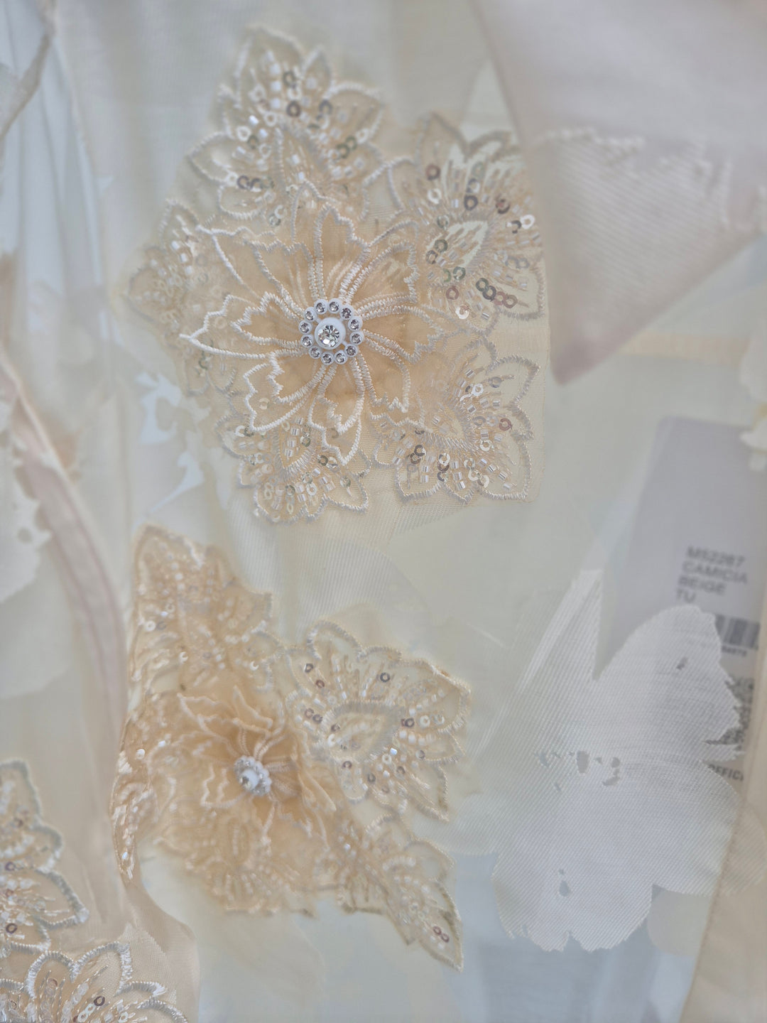 Valencia Ornate Blouse with Crystals & 3D Applique Sparkle - Stone (One Size, fits from Size 12 up to Size 16/Small Busted Size 18)