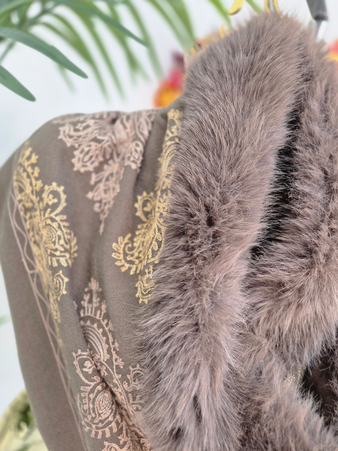 Oslo Faux Fur Shawl/Wrap - Chocolate/Gold (Oversized)
