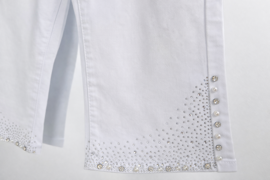 Crystal & Pearl Pedal Long Shorts - White (Size 10)