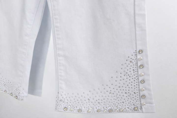 Crystal & Pearl Pedal Long Shorts - White (Size 10)